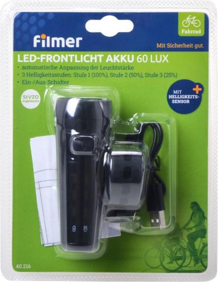 Produktbild Filmer Fahrrad LED-Frontlicht 40216, Akkubetrieb, 60 Lux