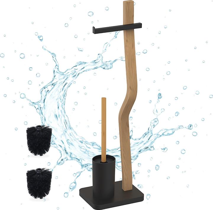 Relaxdays - WC Garnitur Holz & Metall, Schwarz/Hellbraun, 78,5 x 23 x 18 cm