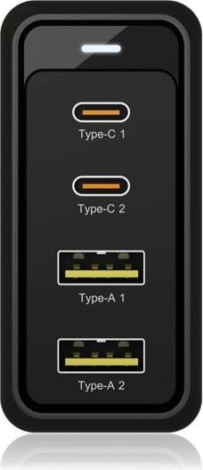 Produktbild Icy Box USB Power Delivery Netzteil, 100 Watt, 2x Type-C®, 2x Type-A, EU, UK, US Stecker (100 W, 2 Ports)