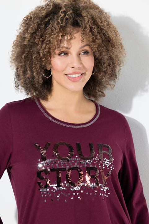 Immagine prodotto Ulla Popken Maglia classica con scritta di paillettes, scollo a girocollo e maniche lunghe (50, 52)