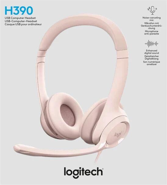 Actual product image Logitech Wired H390 headset - ROSE - USB (Cable, USB-A)