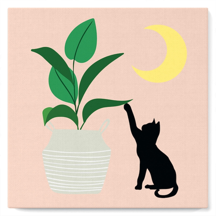 Actual product image Figured'Art Mini Paint by Numbers framed - Cat plays with plant in the Moonlight