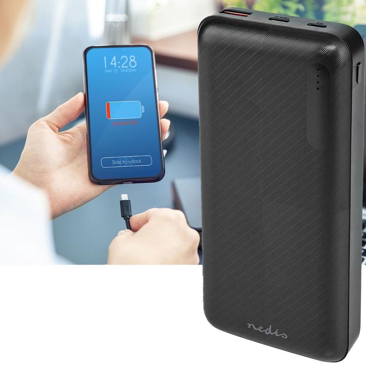 Produktbild Nedis Powerbank | 20000 mAh | 2x 3.0 A | Anzahl der Ausgänge: 2 | Ausgangsanschluss: 1x USB-A / 1x U (20000 mAh, 18 W, 18 Wh)