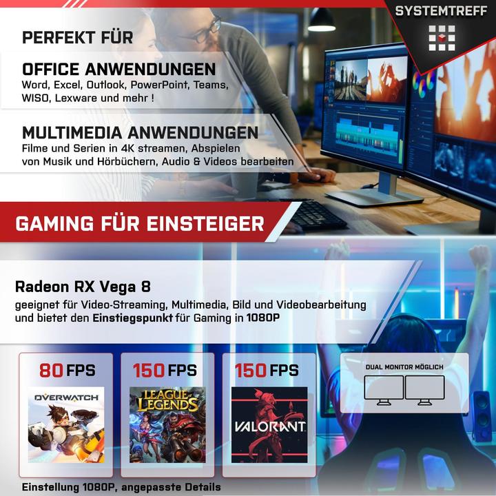 Produktbild SYSTEMTREFF Multimedia PC G244948 (1000 GB, 32 GB, AMD Ryzen 7 PRO 5755GE, Radeon RX Vega 8)