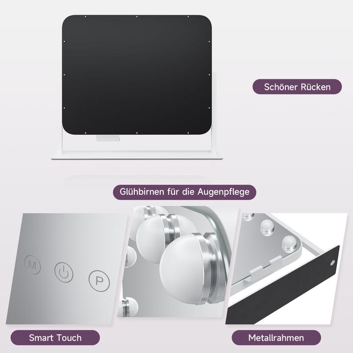 Actual product image SONNI 50x47cm wei? Schminkspiegel mit 3 Farbe Licht, mit USB, 10x Vergr??erung, Wendbar