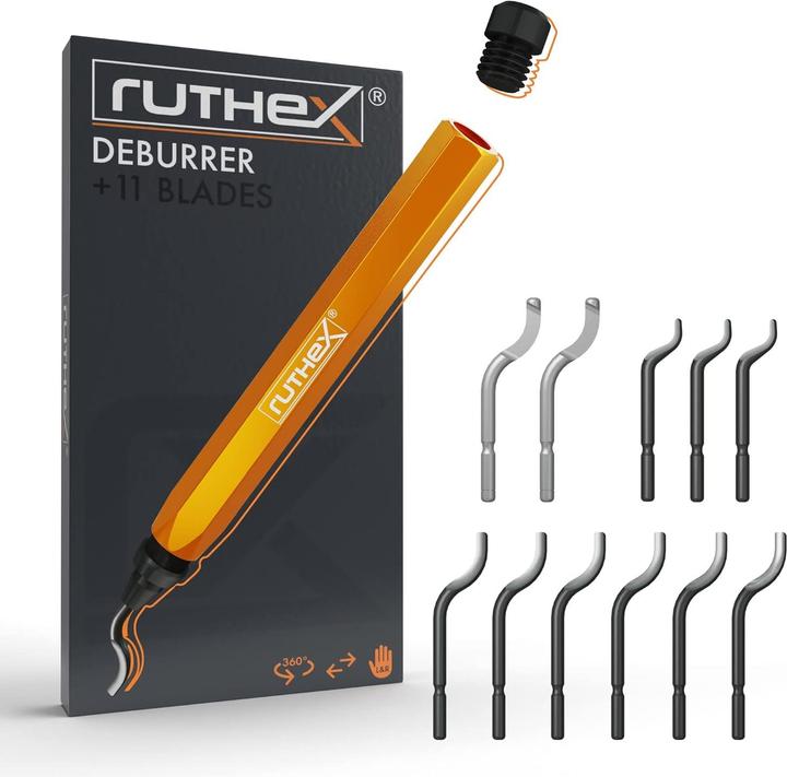 Ruthex Entgrater inkl. 11 Klingen für Kunststoff, Metall, Edelstahl & Kupfer