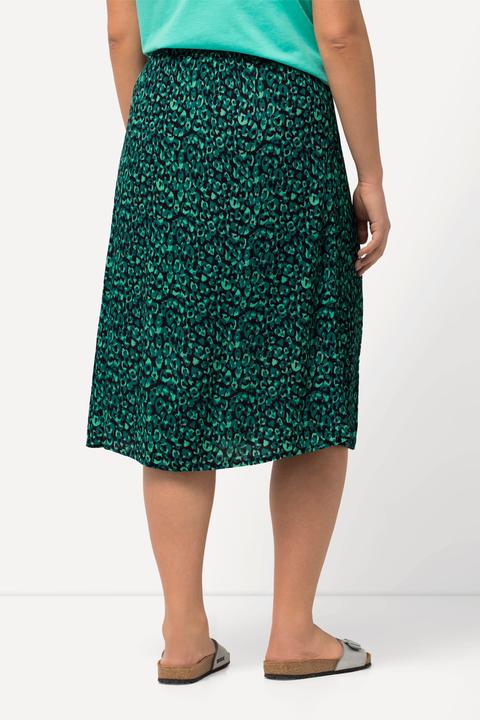 Image du produit Ulla Popken Jupe midi à motif léopard, coupe trapèze et taille élastique. Tissu crêpe (50, 52)