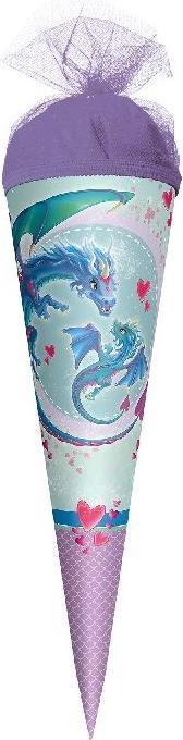 Magni Geschenk-Schultüte klein Drachenliebe 35 cm - rund Tüllverschluss - Zuckertüte Schulanfang