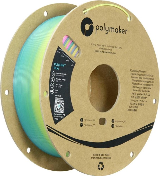 Image du produit Polymaker PA09001 Filament Lumineux PLA phosphorescent 1.75mm 1000g Arc-en-ciel lumineux PolyLite™ 1p. (PLA, 1.75 mm, 1000 g, Multicolore)