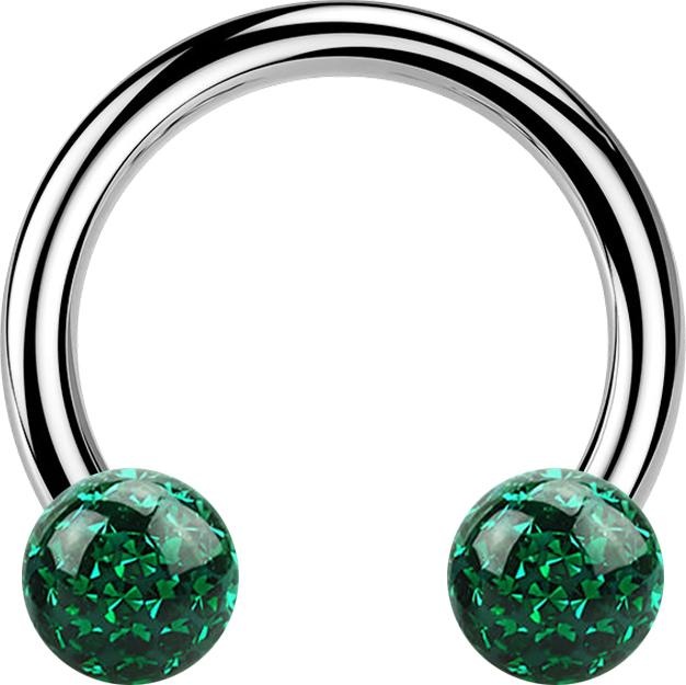 Produktbild Star Piercing Circular Barbell silber mit zwei Kristall Kugeln grün Epoxy Schutzschicht (Titan G23ohne Messing, ohne MessingTitan G23)