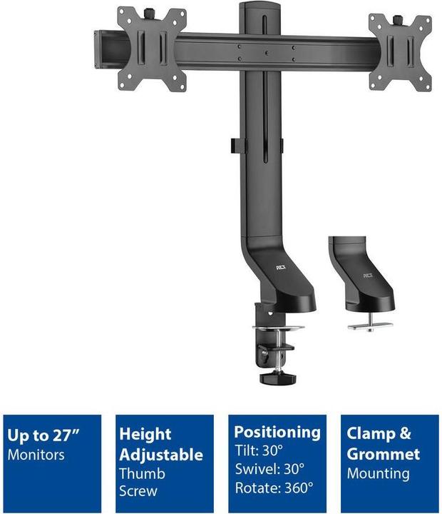 Productafbeelding ACT Monitor bureausteun met dwarsbalk, voor 2 schermen tot 27ö, met duimschroef (Tabel, 27", 7 kg)