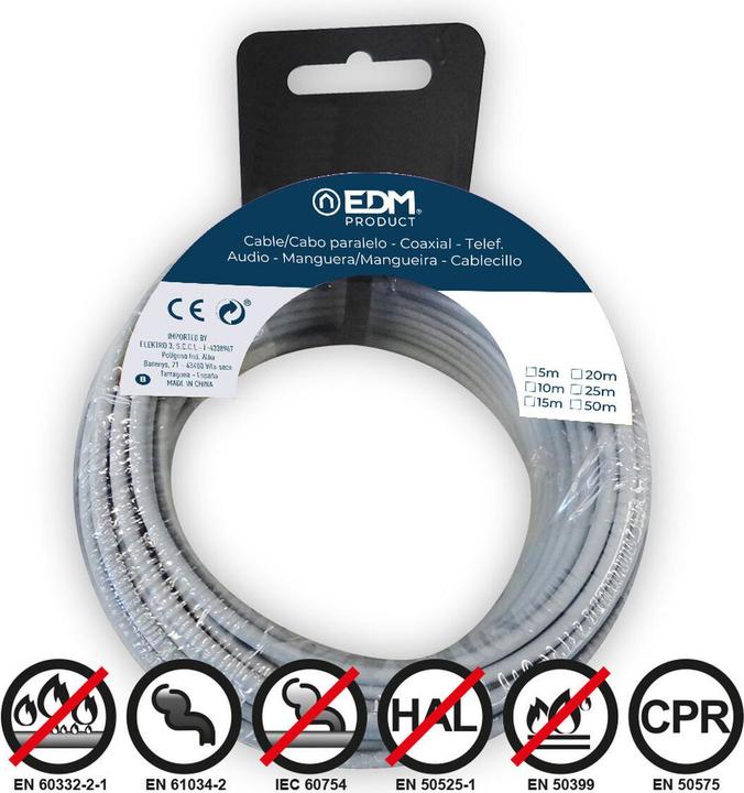 Actual product image EDM Product Coaxial Tv antenna cable 28479 Grey 50 M 2.5 Mm (Cable conduit, 5000 cm)