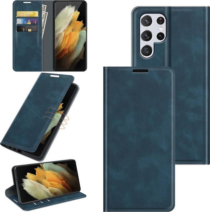 Produktbild Cover-Discount Galaxy S22 Ultra - Seidige Stand Flip Case Hülle dunkelblau (Samsung Galaxy S22 Ultra)