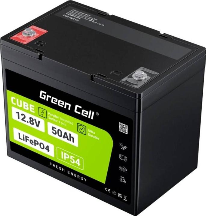 Immagine prodotto GreenCell Green Cell CUBE LiFePO4 battery 50Ah 12.8V 640Wh lithium iron phosphate battery for motorhomes, golf (12.80 V, 50 Ah)
