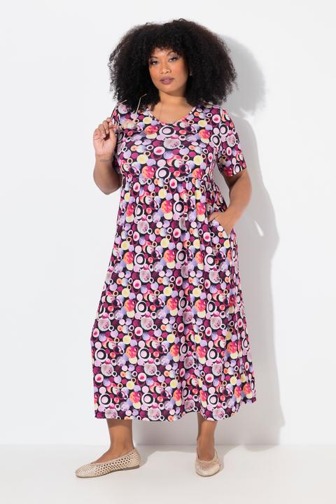 Actual product image Ulla Popken Bubble Print Matte Jersey Short Sleeve V-Neck Dress (50, 52)