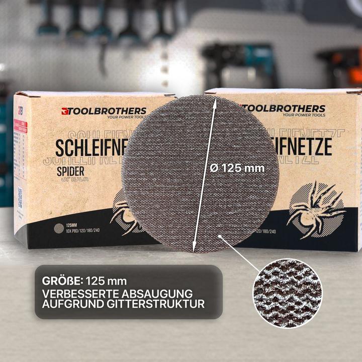 Produktbild Tool Brothers Toolbrothers SPIDER Schleifset Netz Schleifmittel Schleifnetze 125 mm Klett je 10x P80 / P120 / (P120, P180, P240, P80)