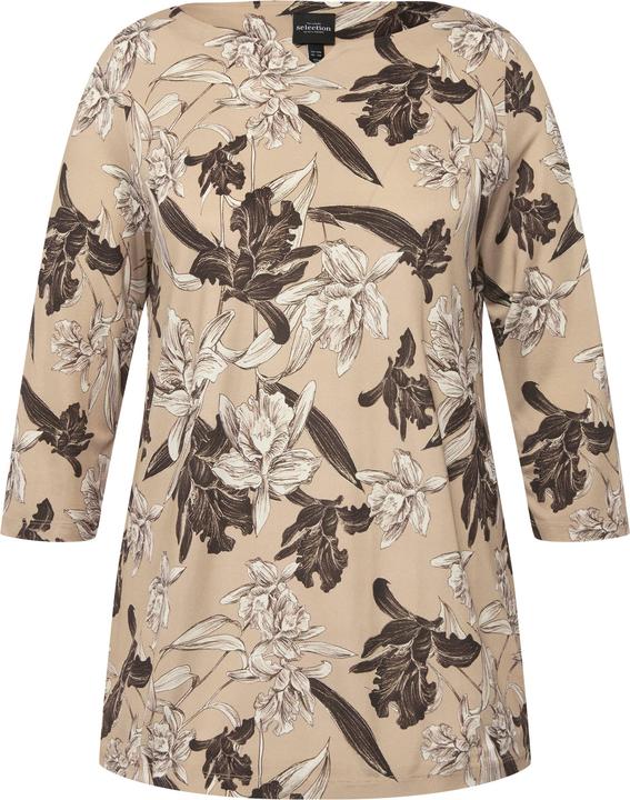 Actual product image Ulla Popken Floral Stretch Flit Wide Neck 3/4 Sleeve Blouse (46, 48)