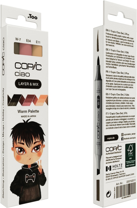 Actual product image Copic CIAO - Brand (E-11 Bareley Beige, W-7 Warm Gray No. 7, E-04 Lipstick Rose, 6 mm, 3 x)