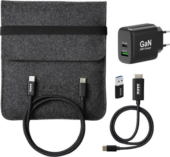 Image du produit Port Designs Alimentation USB GaN USB A + USB C 65W avec câbles (65 W, 2 ports)