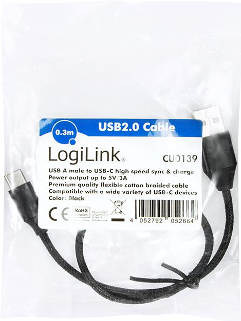 Produktbild LogiLink USB C — USB A (0.30 m, USB 2.0, 5 W)
