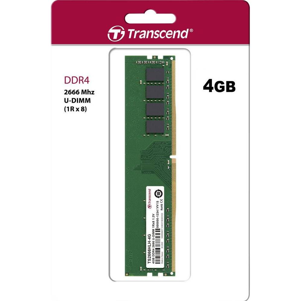 Thumbnail - Transcend 4GB DDR4 2666U-DIMM 1Rx8 1.2V (1 x 4GB, 2666 MHz, DDR4-RAM, DIMM), RAM, Grün
