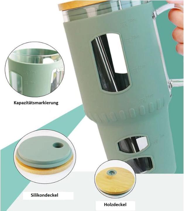 Produktbild Gewürzladen Näfels Glasbecher mit Strohhalm & Bambusdeckel (0.96 l)