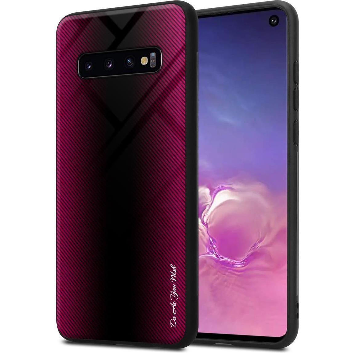 Cadorabo TPU Gestreiftes Glas Cover (Samsung Galaxy S10), Smartphone Hülle, Pink