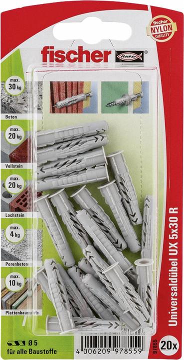 Fischer Universal plug UX 5x30 R K (20). (10 pcs.)