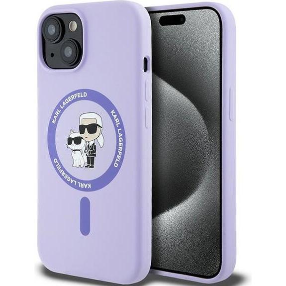 Thumbnail - Karl Lagerfeld KLHMP15SSCMKCRHU iPhone 15 6.1" fioletowy/purple HC MagSafe Silicone KC Heads Ring (Apple iPhone 15), Sma...