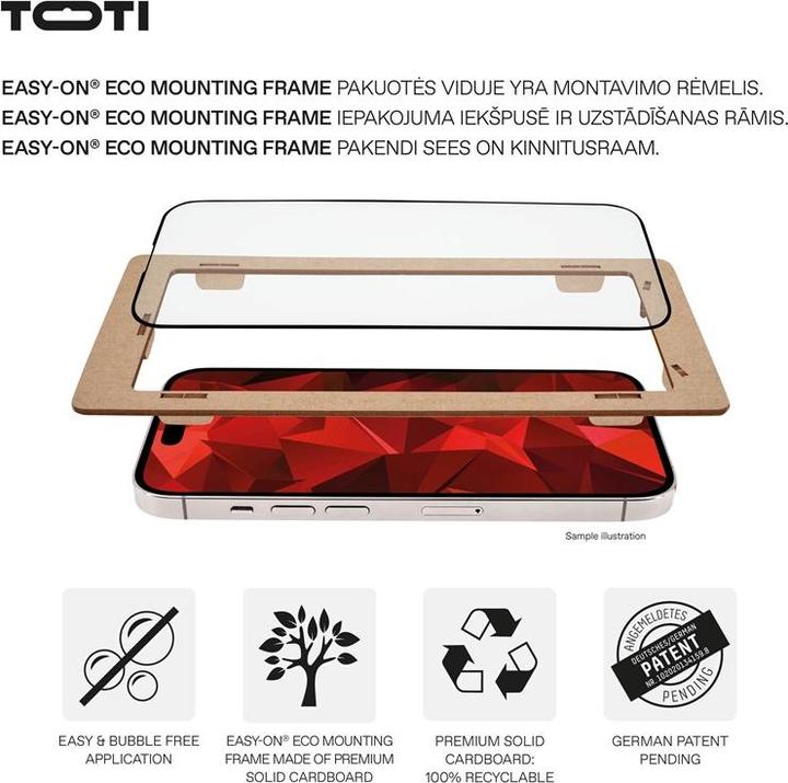 Actual product image Toti Phone glass screen protector Premium iPhone 16 Pro, 9H (1 Piece, Apple iPhone 16 Pro)
