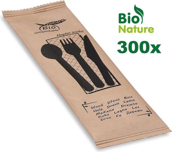 Produktbild Wimex.eu Besteckset aus Holz Messer-Gabel-Löffel+Serviette - 50 Stück (50 x)