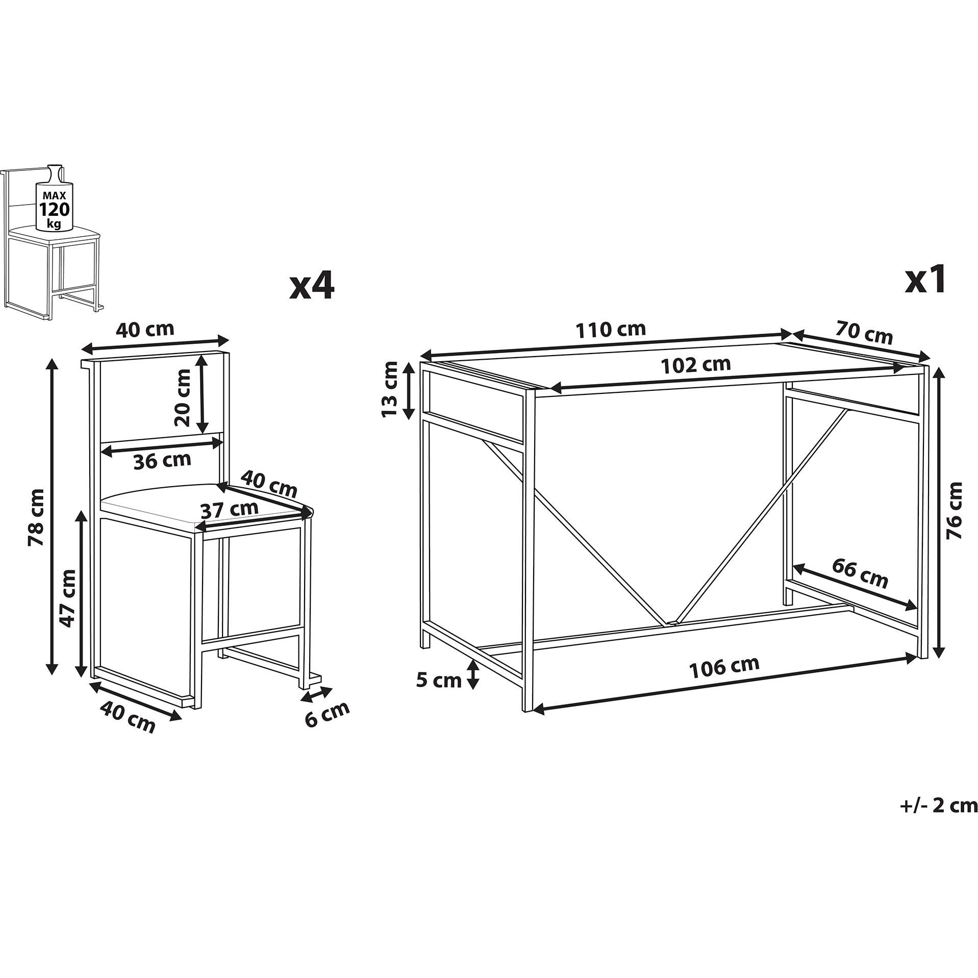 Thumbnail - Beliani, Esstisch, Burton (110 x 70 x 76 cm)