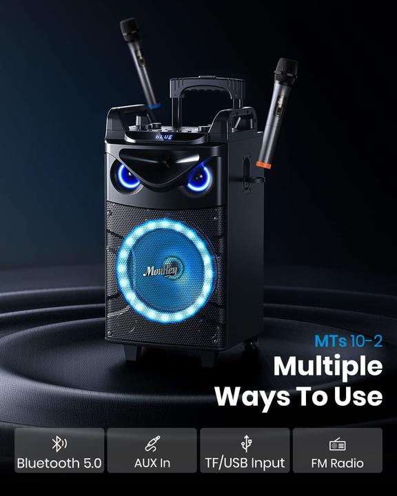 Produktbild MouKey Karaoke-Anlage MK3016 mit Woofer & Mikrofonen (Subwoofer aktiv)