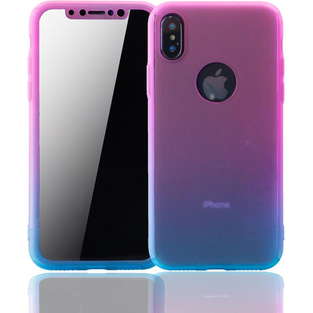 König Design Hülle Handy Schutz für Apple iPhone XS Full Case Cover Displayschutz Bumper Blau (Apple iPhone XS), Smartph...