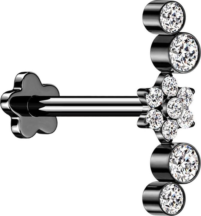 Immagine prodotto Star Piercing Micro labret senza filo fiore nero cristalli argento quattro cristalli (senza ottone, Titanio)