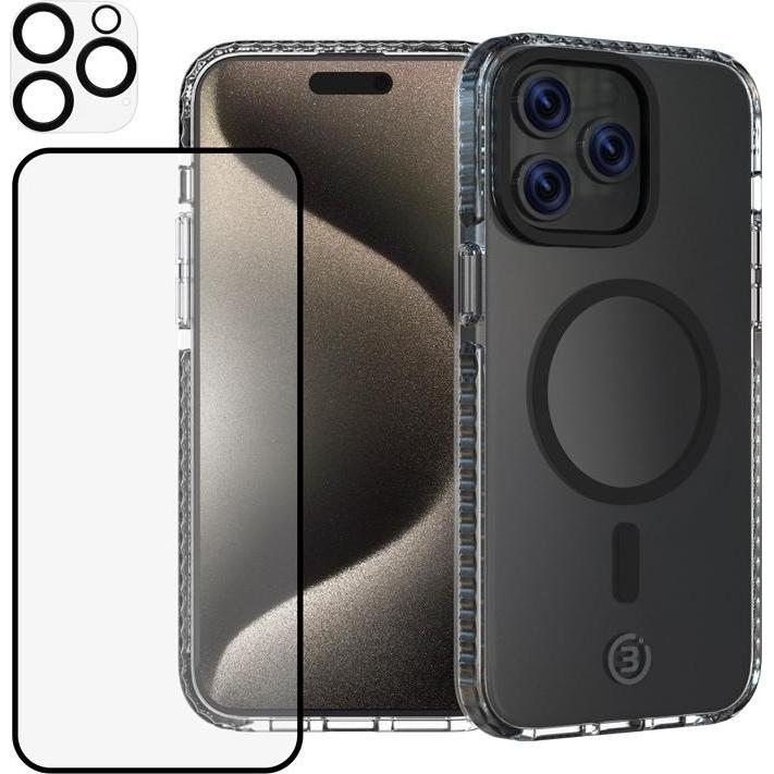 3Sixt Impact Zero Handyhülle 3in1-Set (Apple iPhone 15 Pro Max), Smartphone Hülle, Transparent