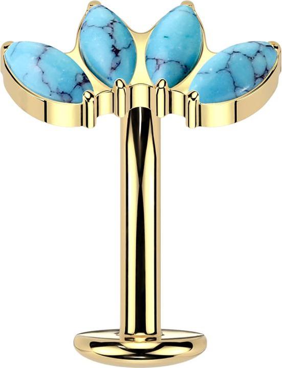 Actual product image Star Piercing Threadless Labret-Stab Banane vergoldet vier Ovale Türkis Steine (without brass, Mineral, Titanium)