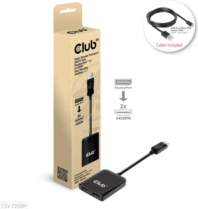 Produktbild Club 3D Club3D Multi Streaming Transport Hub 1xDP->2xHDMI (HDMI, 20 cm)