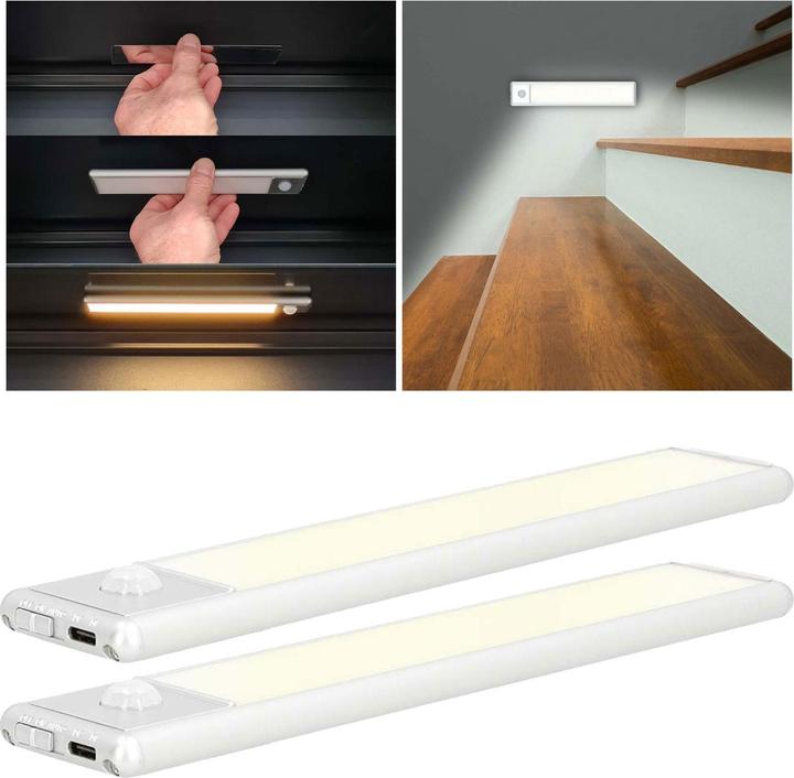 Immagine prodotto Nedis Set di 2 strisce luminose a LED ricaricabili con sensore di movimento (Bianco caldo, 1.40 cm, Interno)