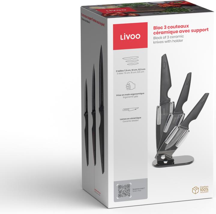Produktbild Livoo Block mit 3 Keramikmessern und Halter