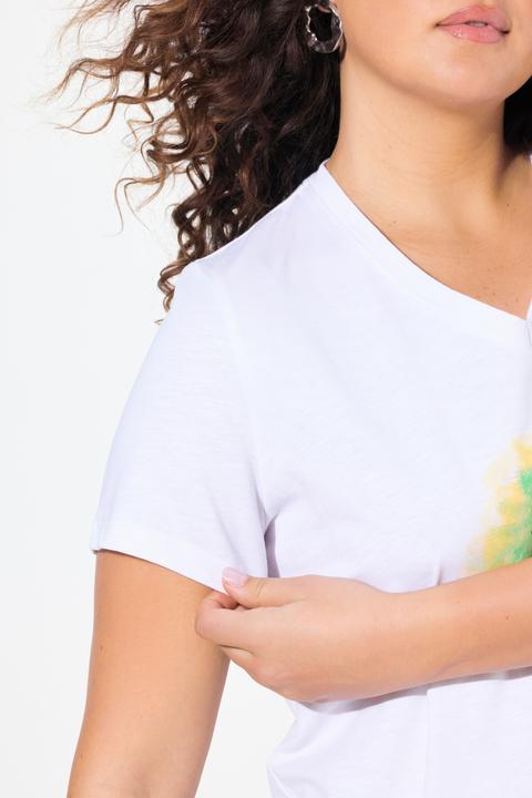 Image du produit Ulla Popken T-shirt motif citrons, manches courtes et décolleté en V, coupe évasée (42, 44)