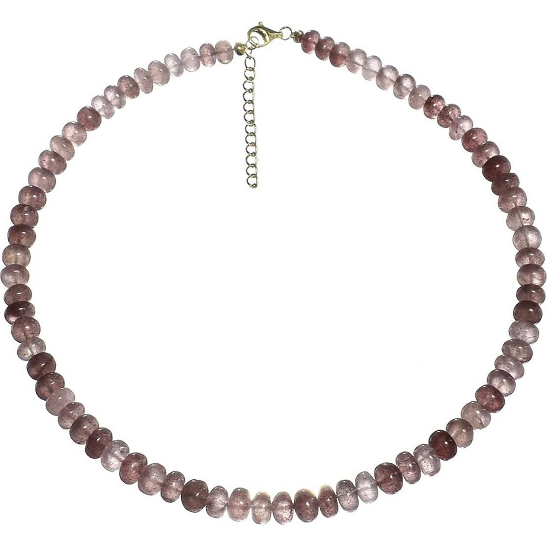 Xen, Halsschmuck, Strawberry Quarz - Collier 8-10 mm Rondelle 45 + 5 cm 925 Silber vergoldet, (925 Sterling Silber, 45 c...