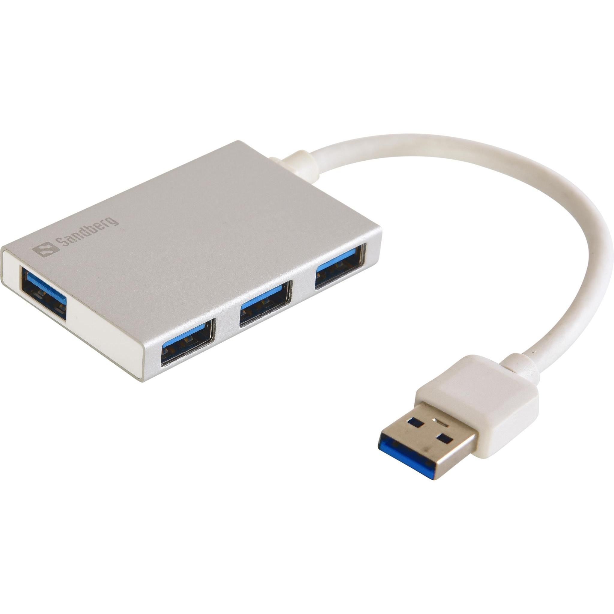 Thumbnail - Sandberg USB 3.0 Pocket Hub (USB-A, 4 Ports), Dockingstation + USB Hub, Silber