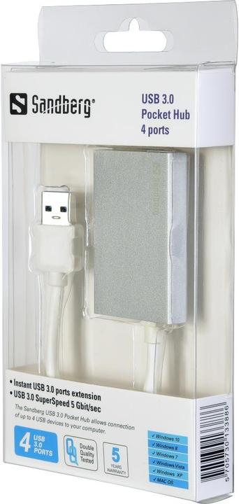 Produktbild Sandberg USB 3.0 Pocket Hub (USB-A, 4 Ports)