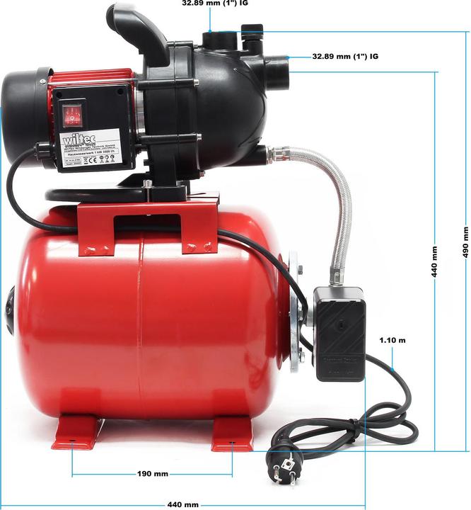 Immagine prodotto Wiltec Pompa per acquedotti domestici 1000W da giardino 3500l/h pompa per acquedotti pompa per acquedotti (Pompa acqua sanitaria)