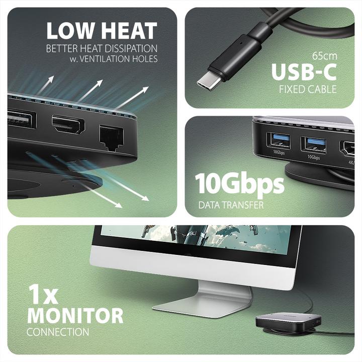 Produktbild Axagon HMC-UFO USB-C Hub, M.2 SATA/NVMe, 1 Gbit/s Ethernet, 384 kHz Audio - schwarz/silber (USB-C, 1 Port)