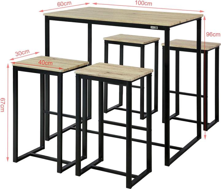 Produktbild SoBuy Bartisch mit 4 Hockern (100 x 60 x 96 cm)
