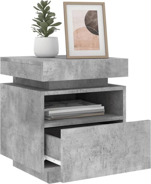Produktbild vidaXL Nachttische mit LED-Leuchten 2 Stk. Betongrau 40x39x48,5