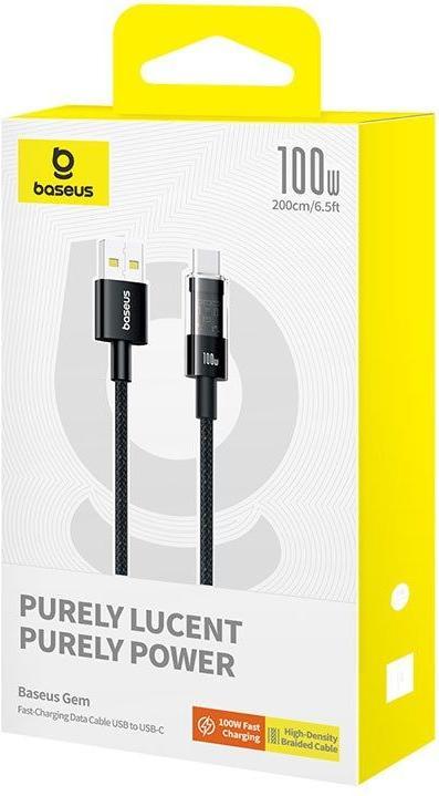 Actual product image Baseus Gem USB A to USB C fast charging cable 2 m 100 W black (2 m, 100 W)