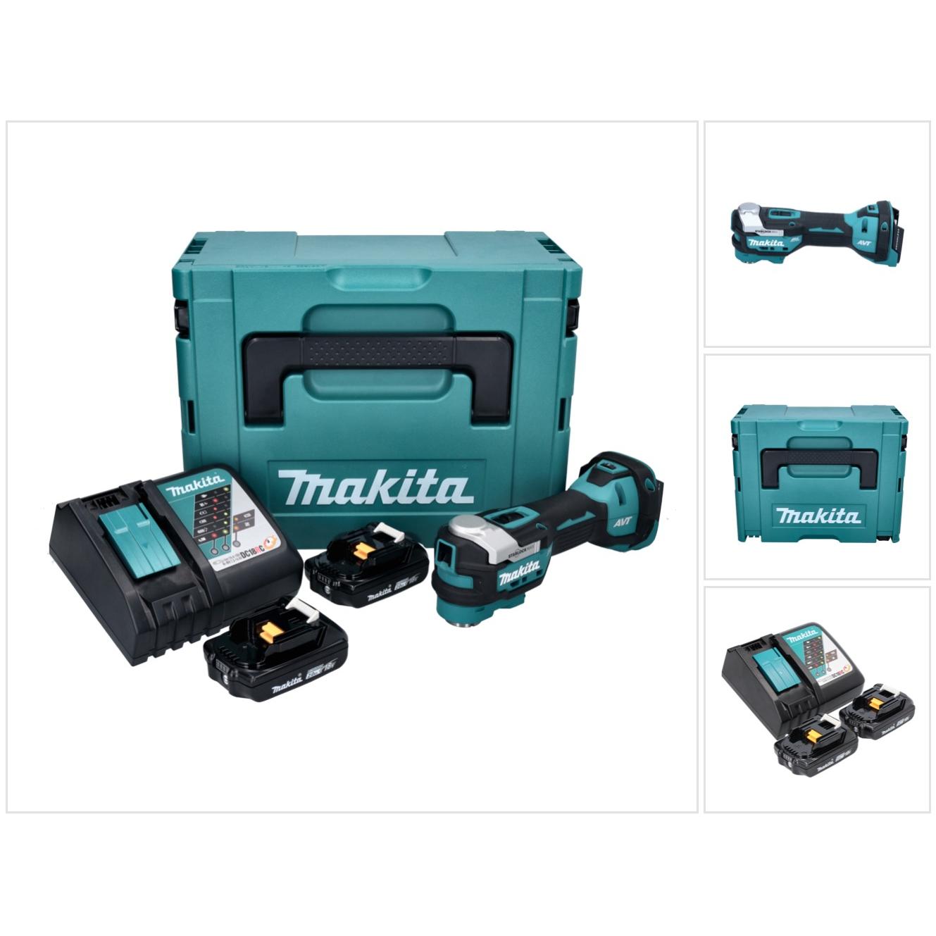 Makita, Multifunktionswerkzeug, DTM 52 RAJ Akku Multifunktionswerkzeug 18 V Starlock Max Brushless + 2x Akku 2,0 Ah + La...